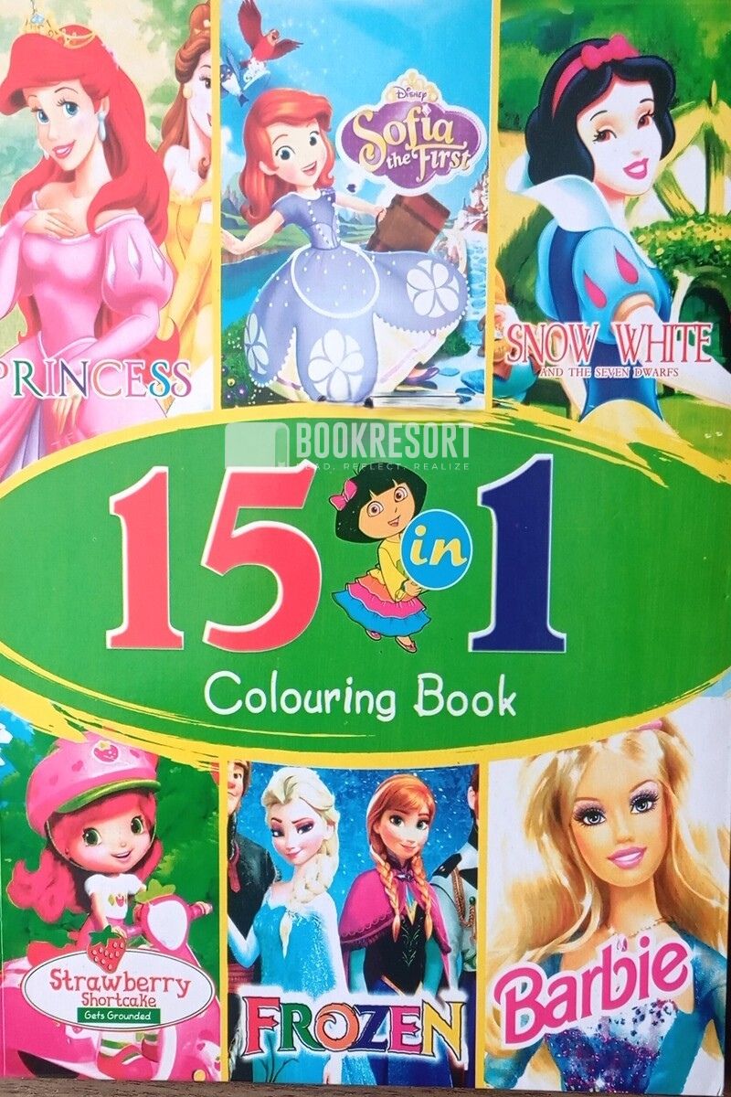 Coloring book for girls with 15 themed colouring activities featuring fairies princesses and magical characters