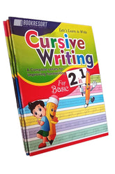 Cursive writing books for kids with tracing exercises and guided handwriting practice from basic to advanced level