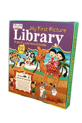 My First Library box set with 12 colourful board books for babies and toddlers covering ABCs numbers shapes animals and early learning concepts