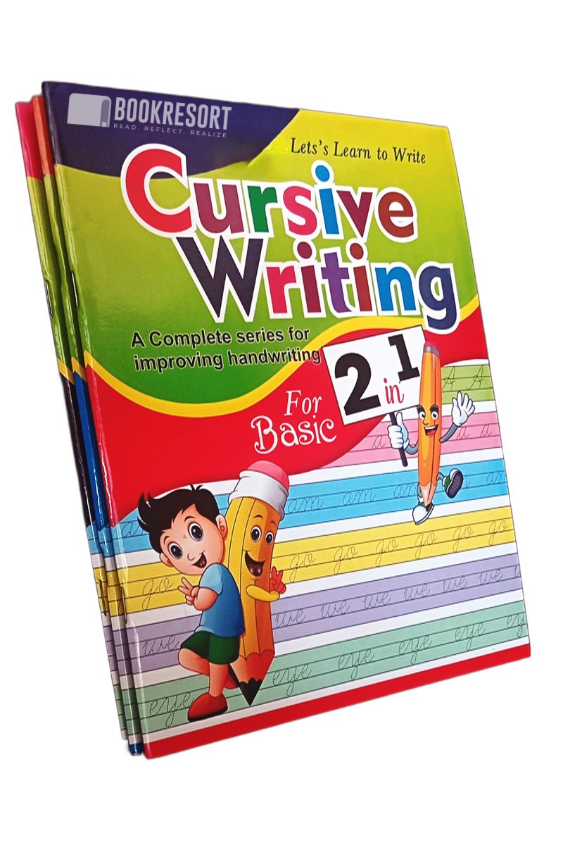 Cursive writing books for kids with tracing exercises and guided handwriting practice from basic to advanced level