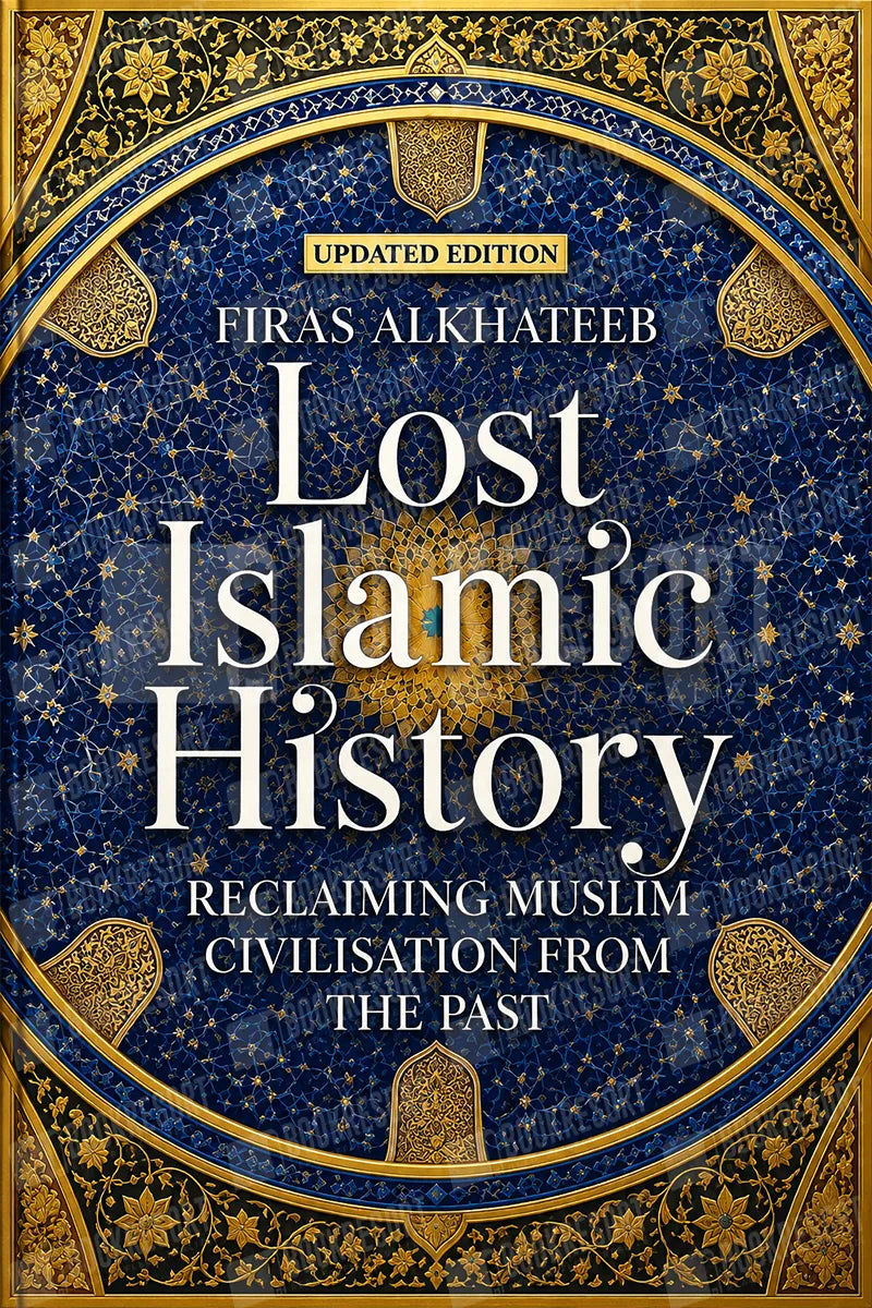 Book cover for 'Lost Islamic History' by Firas Alkhateeb, featuring a circular blue and gold patterned design with white serif text.